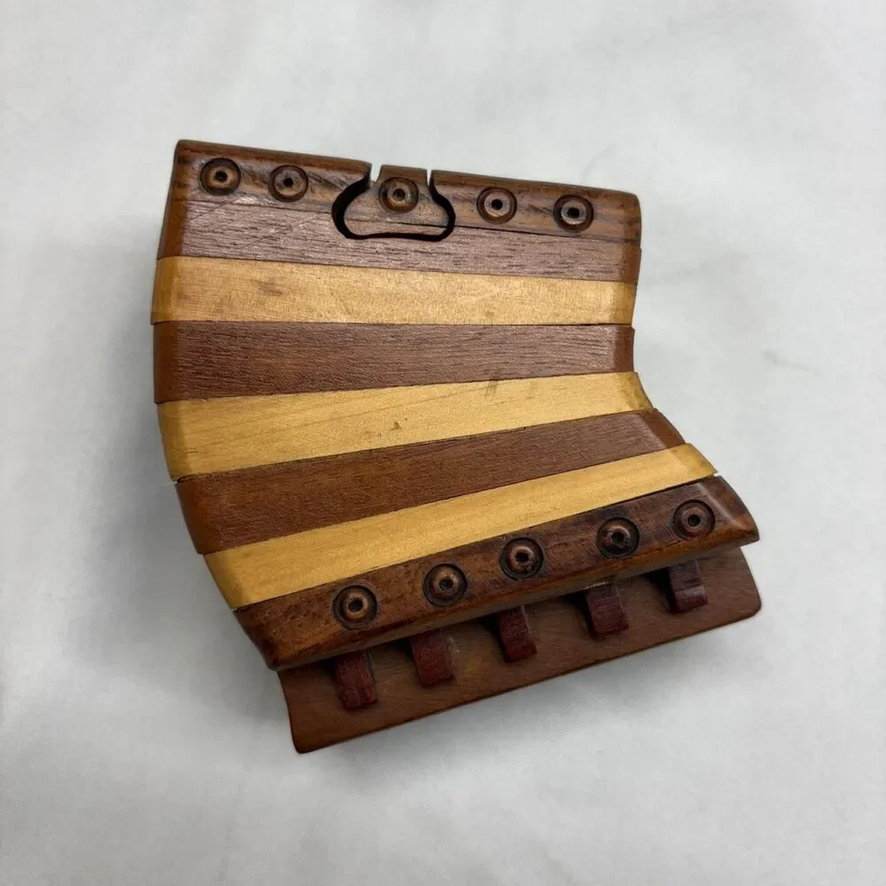 Vintage Wooden Piano / Accordion Secret Puzzle Trinket Box Multi color small